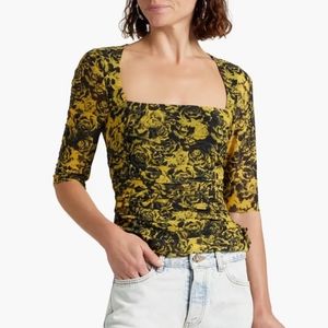 Ganni Women's Printed Yellow Floral Mesh Top US 16 (EU 48)